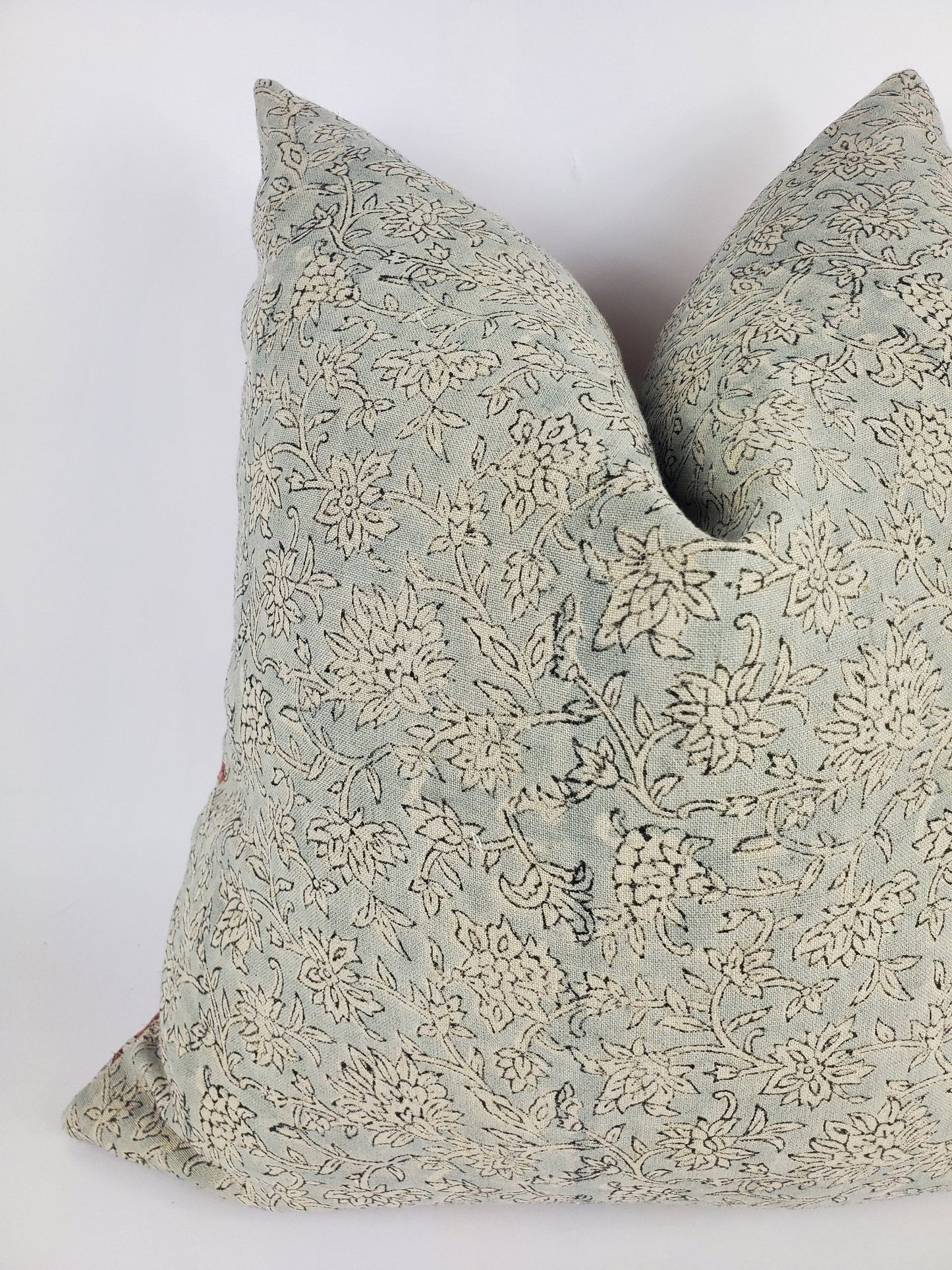 Blue block print pillow, blue block print cushion, blue printed cushion