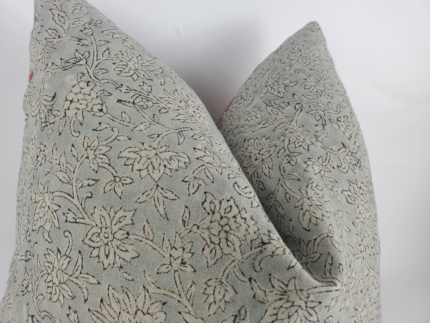 Blue block print pillow, blue block print cushion, blue printed cushion