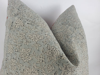 Blue block print pillow, blue block print cushion, blue printed cushion