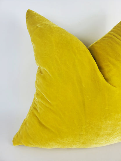 Yellow silk velvet pillow // yellow silk velvet cushion
