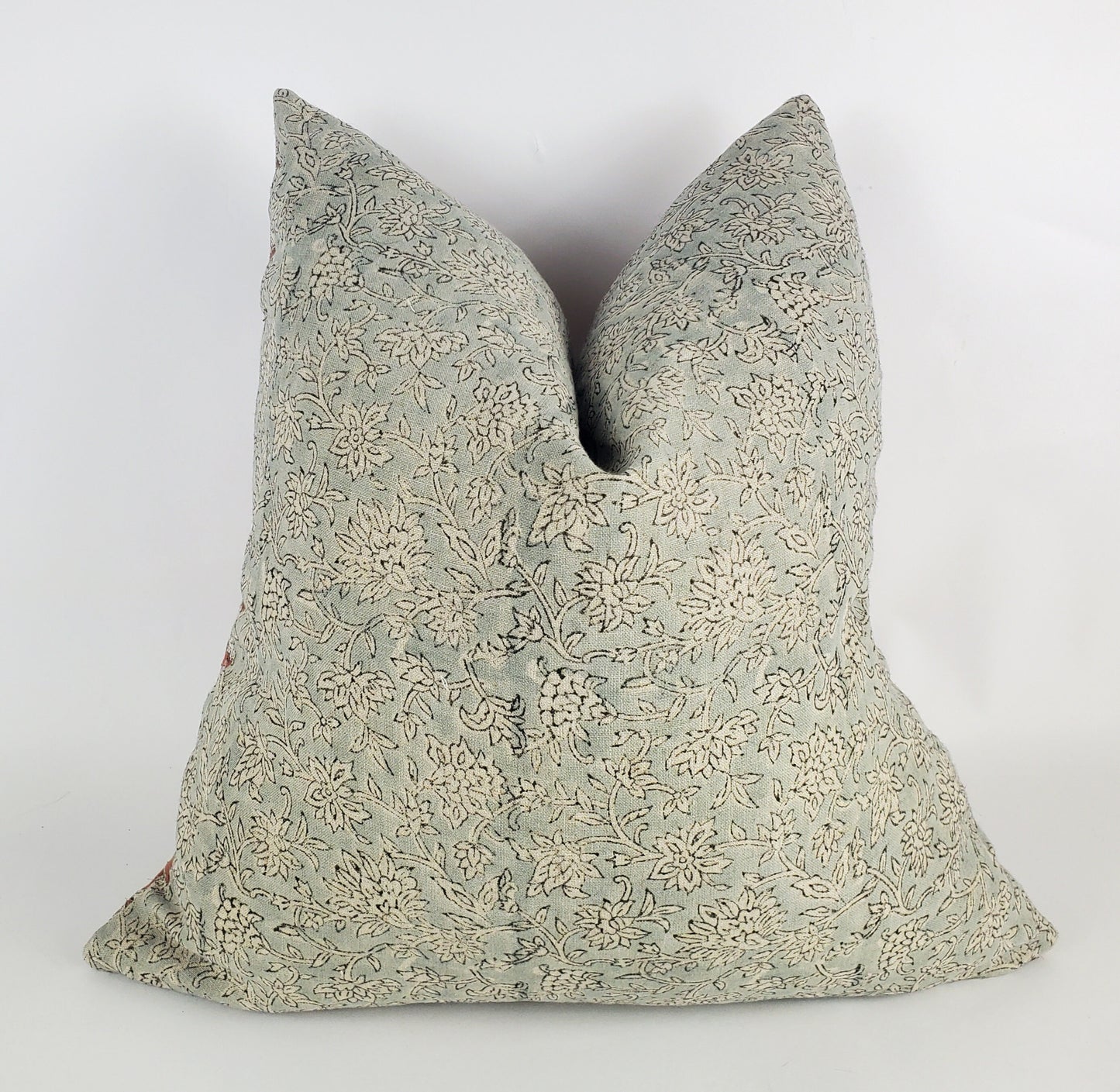 Blue block print pillow, blue block print cushion, blue printed cushion