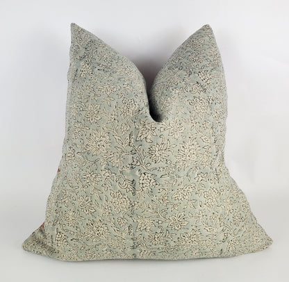 Blue block print pillow, blue block print cushion, blue printed cushion