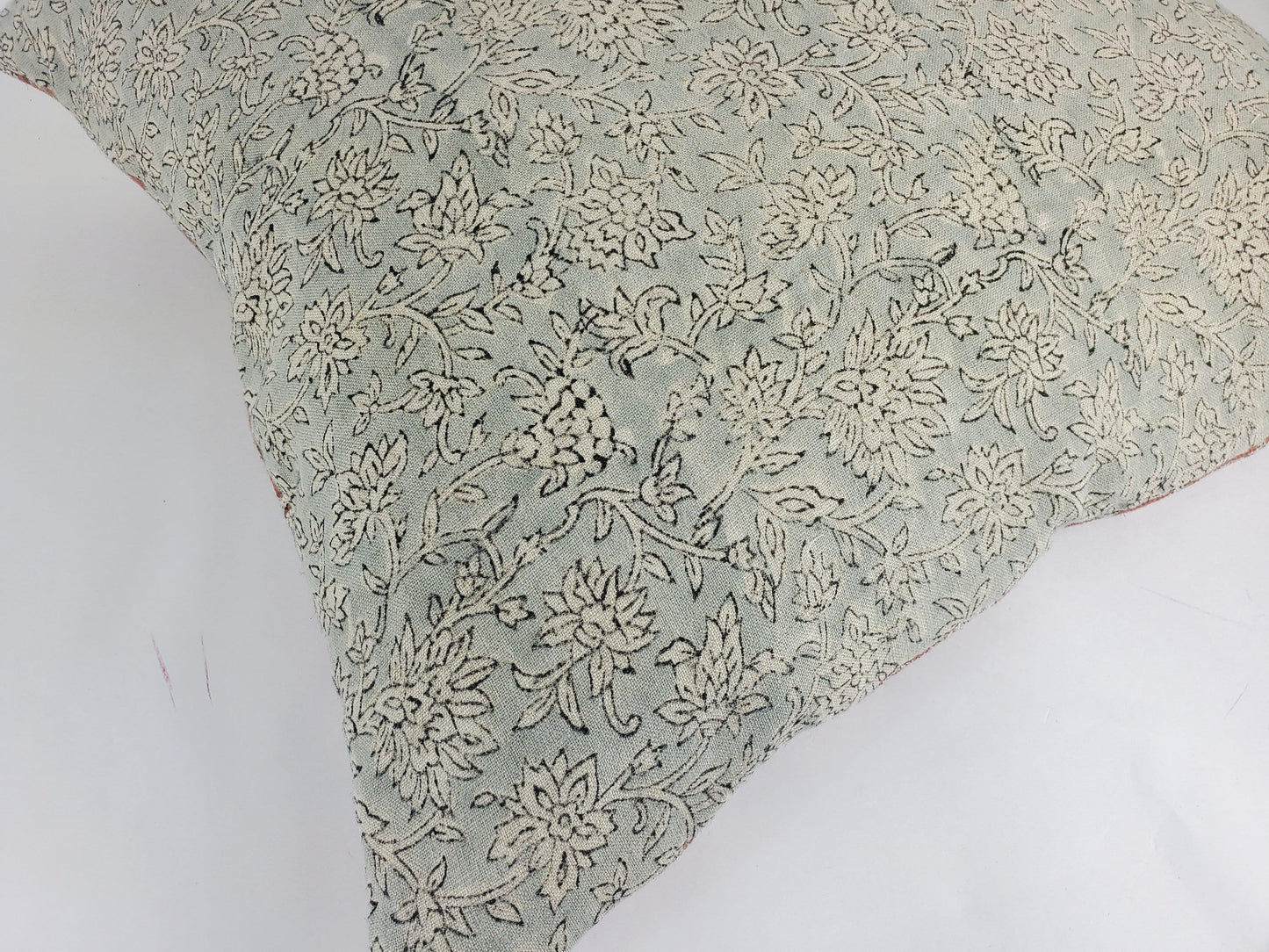 Blue block print pillow, blue block print cushion, blue printed cushion