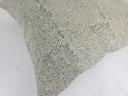 Blue block print pillow, blue block print cushion, blue printed cushion