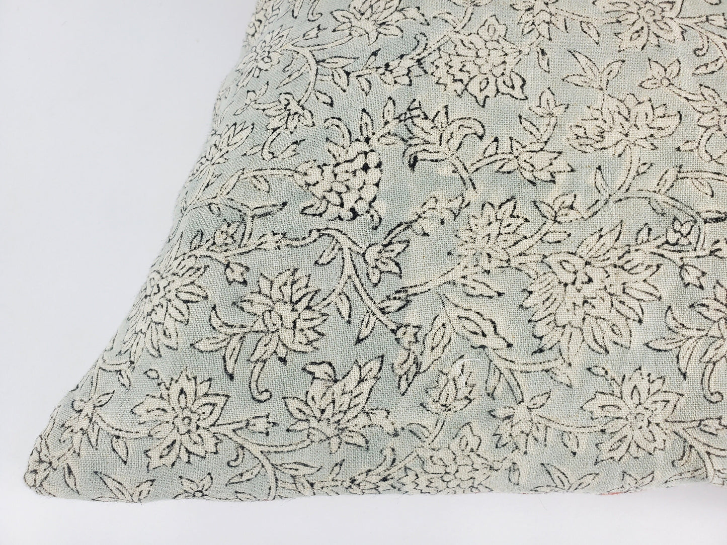 Blue block print pillow, blue block print cushion, blue printed cushion