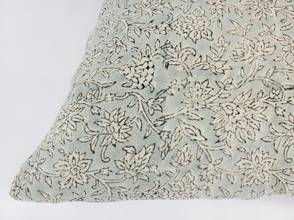 Blue block print pillow, blue block print cushion, blue printed cushion
