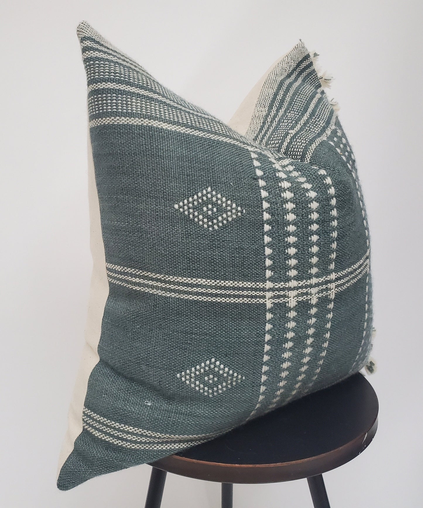 Bhujodi pillow,  blue grey bhujodi cushion, Indian wool pillow, woven wool cushion