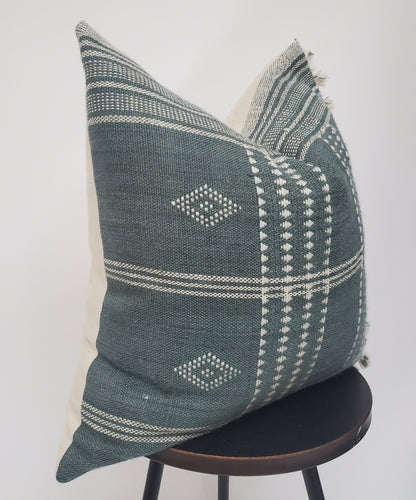 Bhujodi pillow,  blue grey bhujodi cushion, Indian wool pillow, woven wool cushion