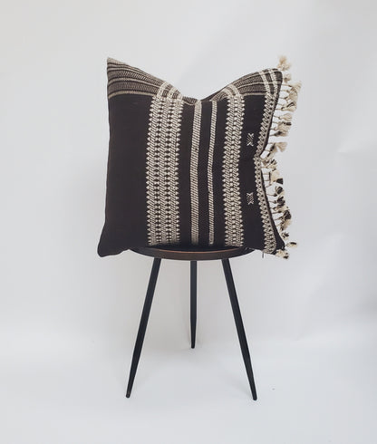 Bhujodi pillow, black brown bhujodi cushion, Indian wool pillow, woven wool cushion