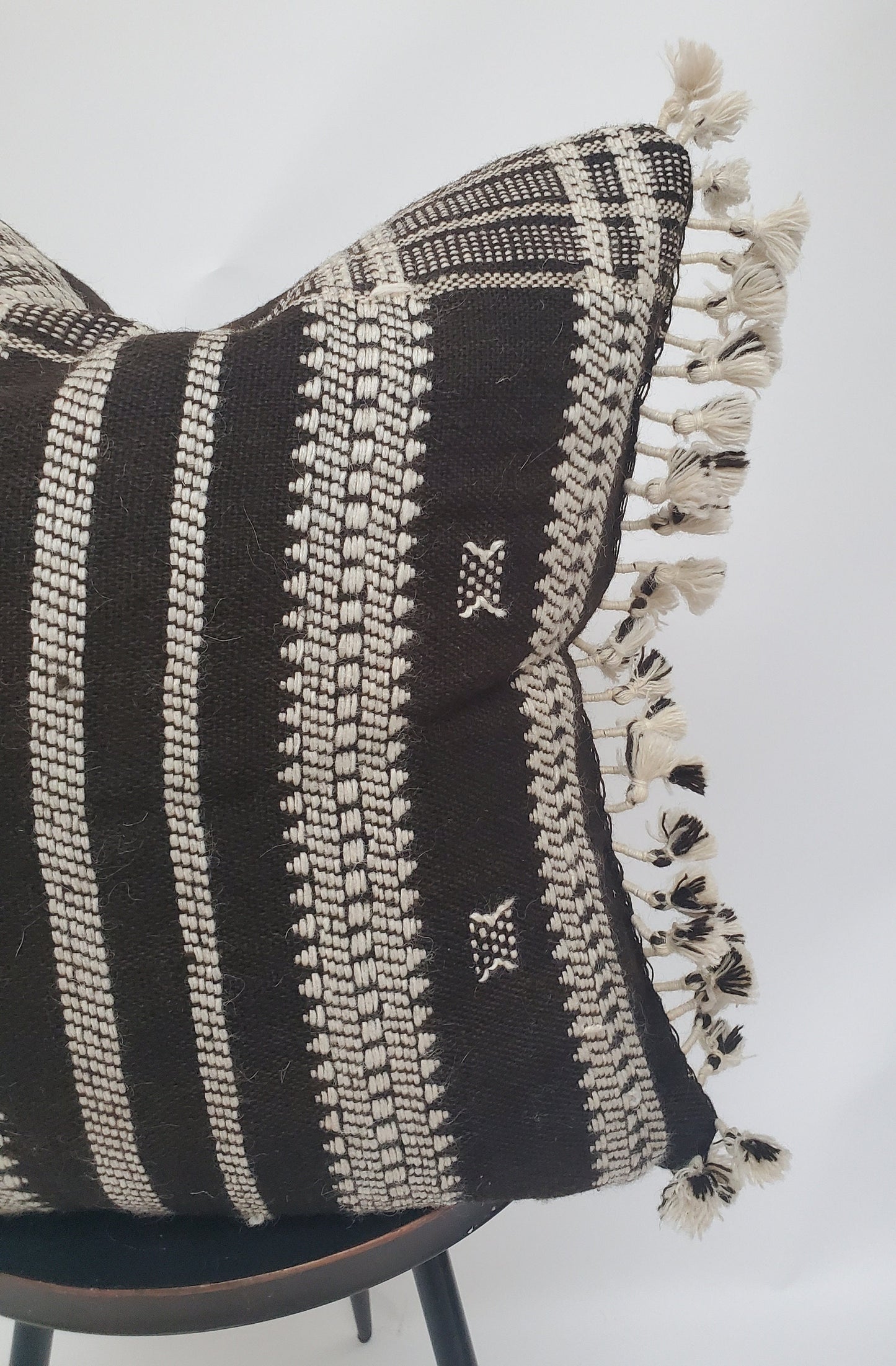 Bhujodi pillow, black brown bhujodi cushion, Indian wool pillow, woven wool cushion