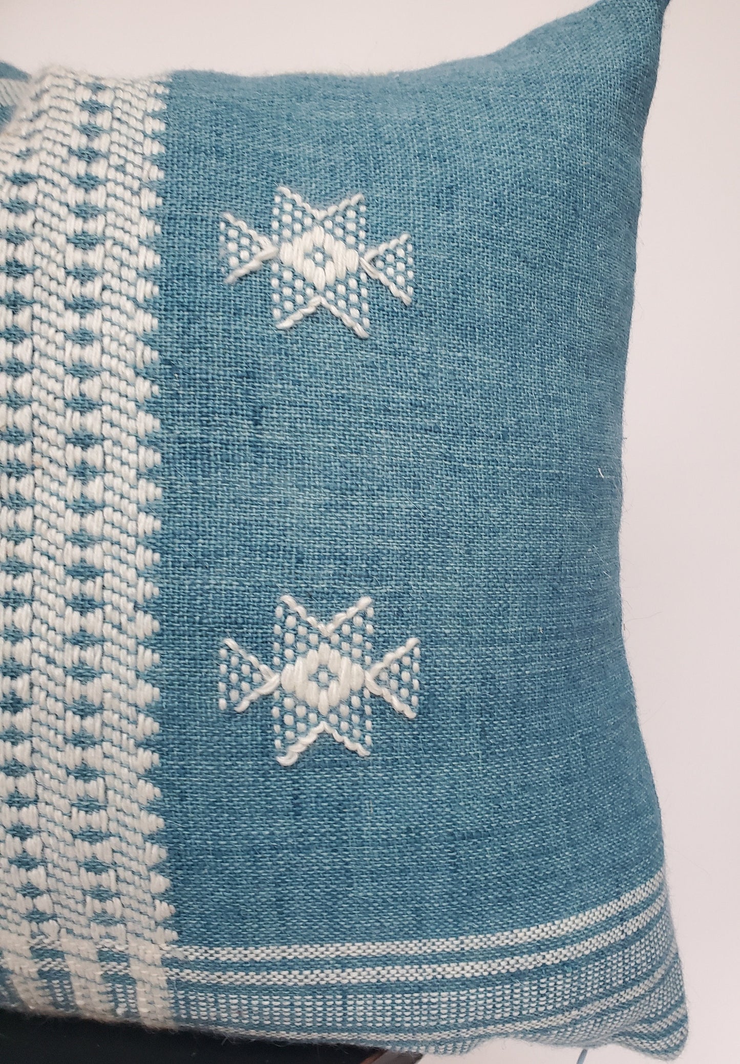 Bhujodi pillow, blue bhujodi cushion, Indian wool pillow, woven wool cushion