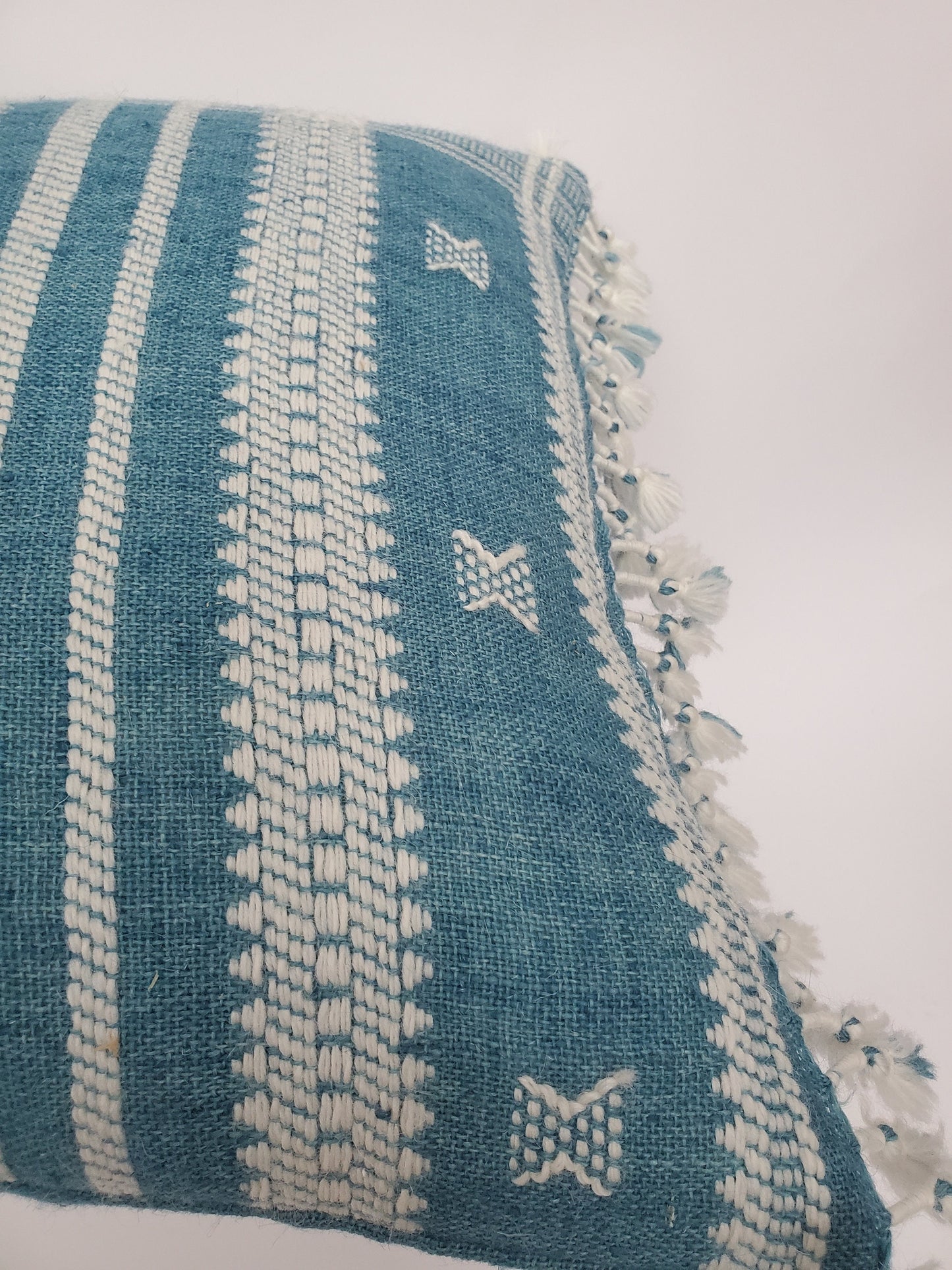 Bhujodi pillow, blue bhujodi cushion, Indian wool pillow, woven wool cushion