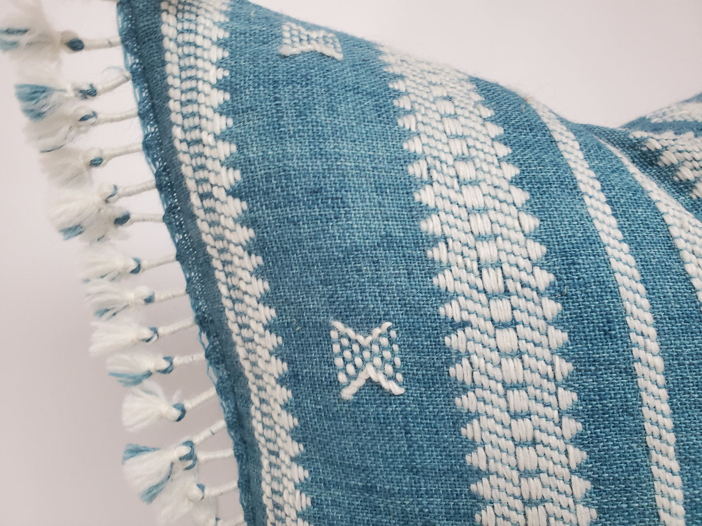 Bhujodi pillow, blue bhujodi cushion, Indian wool pillow, woven wool cushion