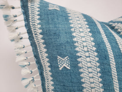 Bhujodi pillow, blue bhujodi cushion, Indian wool pillow, woven wool cushion