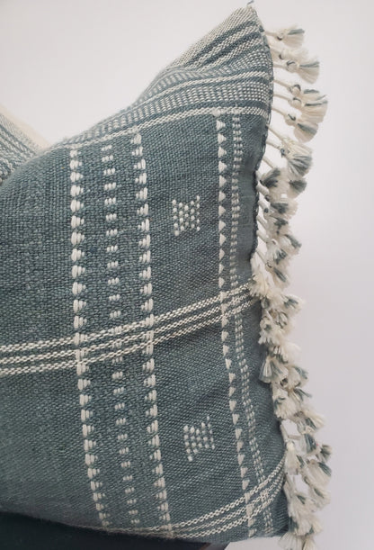 Bhujodi pillow,  blue grey bhujodi cushion, Indian wool pillow, woven wool cushion