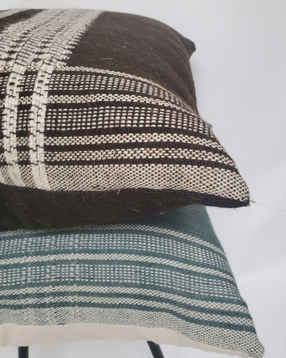 Bhujodi pillow, black brown bhujodi cushion, Indian wool pillow, woven wool cushion