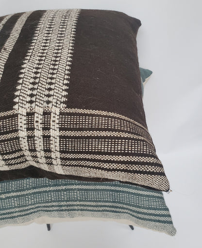 Bhujodi pillow, black brown bhujodi cushion, Indian wool pillow, woven wool cushion