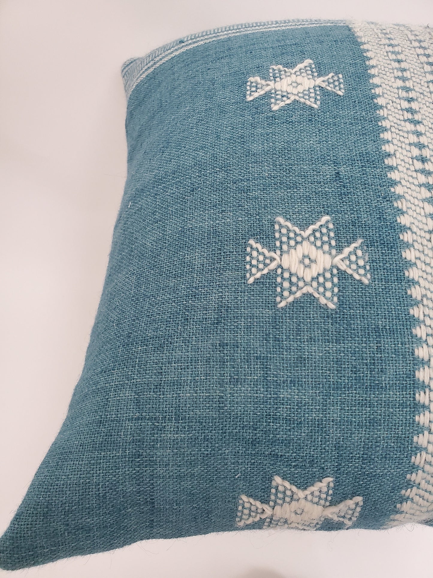 Bhujodi pillow, blue bhujodi cushion, Indian wool pillow, woven wool cushion
