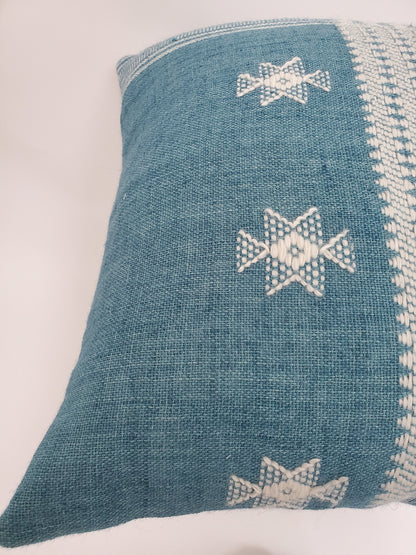 Bhujodi pillow, blue bhujodi cushion, Indian wool pillow, woven wool cushion
