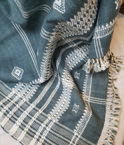Bhujodi throw blanket, grey bhujodi blanket, Indian wool throw, woven wool throw blanket