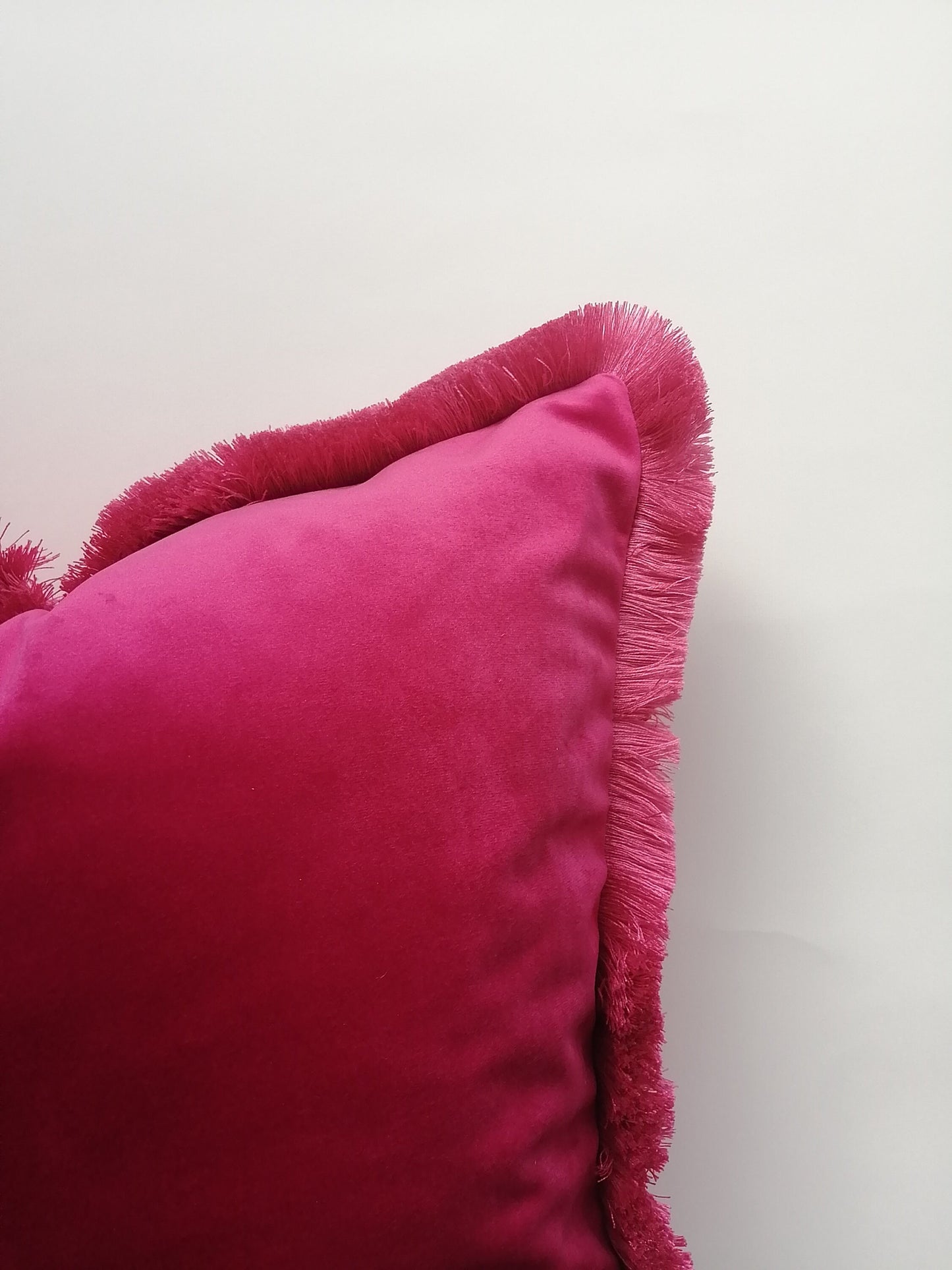 Hot pink velvet fringe pillow // bright pink velvet cushion // pink velvet fringe pillow cushion