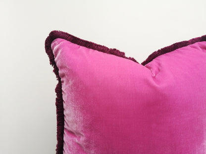 Barbie pink silk velvet pillow, silk velvet cushion, pink and purple velvet pillow