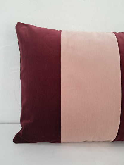 Pink colorblock velvet pillow, striped velvet pillow, two tone velvet cushion