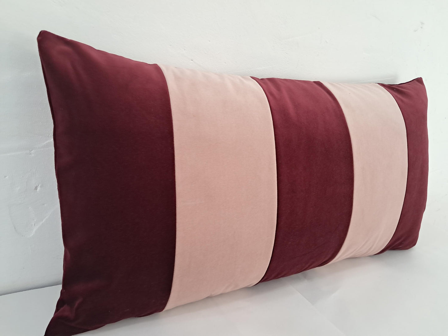 Pink colorblock velvet pillow, striped velvet pillow, two tone velvet cushion