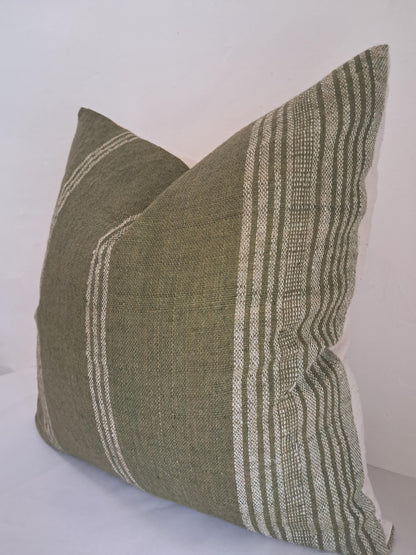 Green woven wool pillow,  green bhujodi cushion, Indian wool pillow, woven wool cushion, natural wool cushion