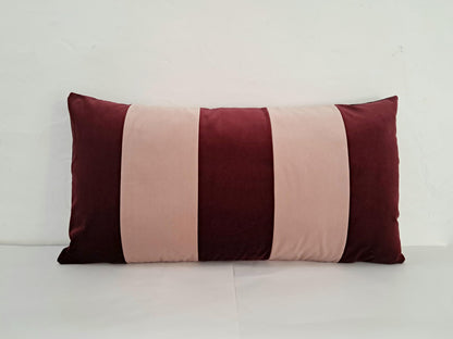 Pink colorblock velvet pillow, striped velvet pillow, two tone velvet cushion