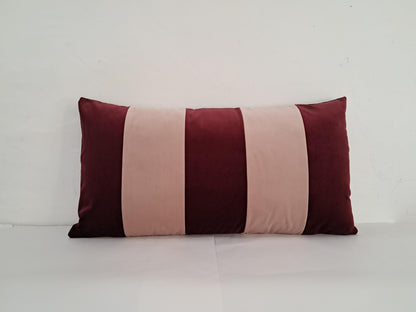 Pink colorblock velvet pillow, striped velvet pillow, two tone velvet cushion