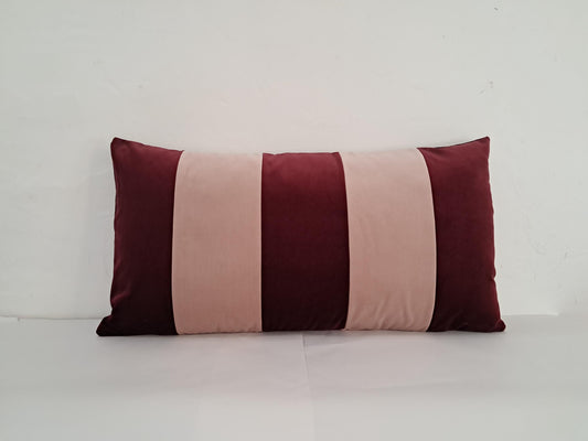 Pink colorblock velvet pillow, striped velvet pillow, two tone velvet cushion