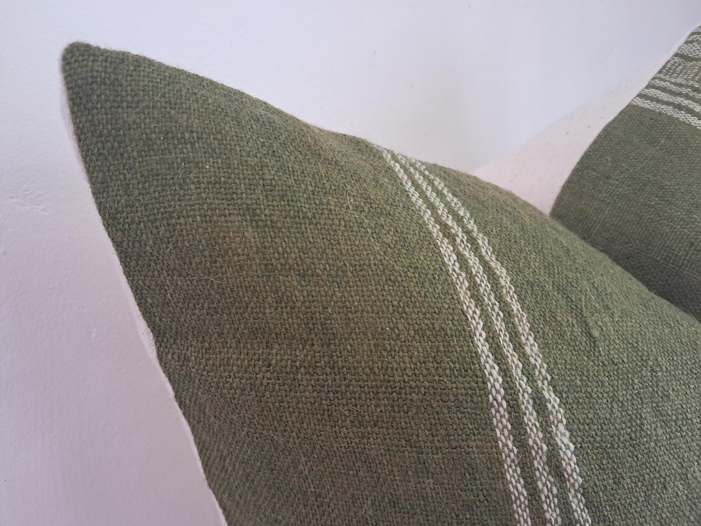 Green woven wool pillow,  green bhujodi cushion, Indian wool pillow, woven wool cushion, natural wool cushion