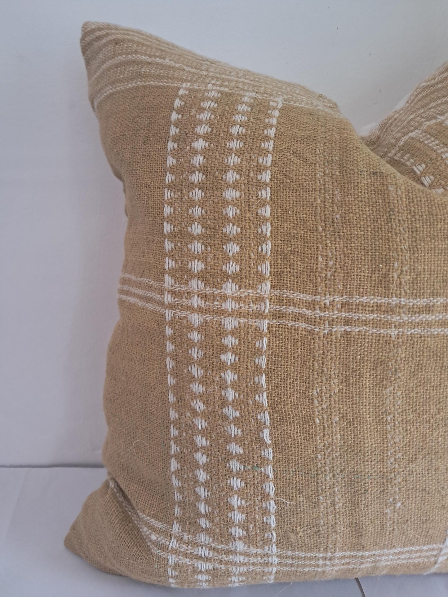 Bhujodi pillow cover, dark cream bhujodi cushion cover , Indian wool pillow, woven wool cushion. Beige wool pillow cover