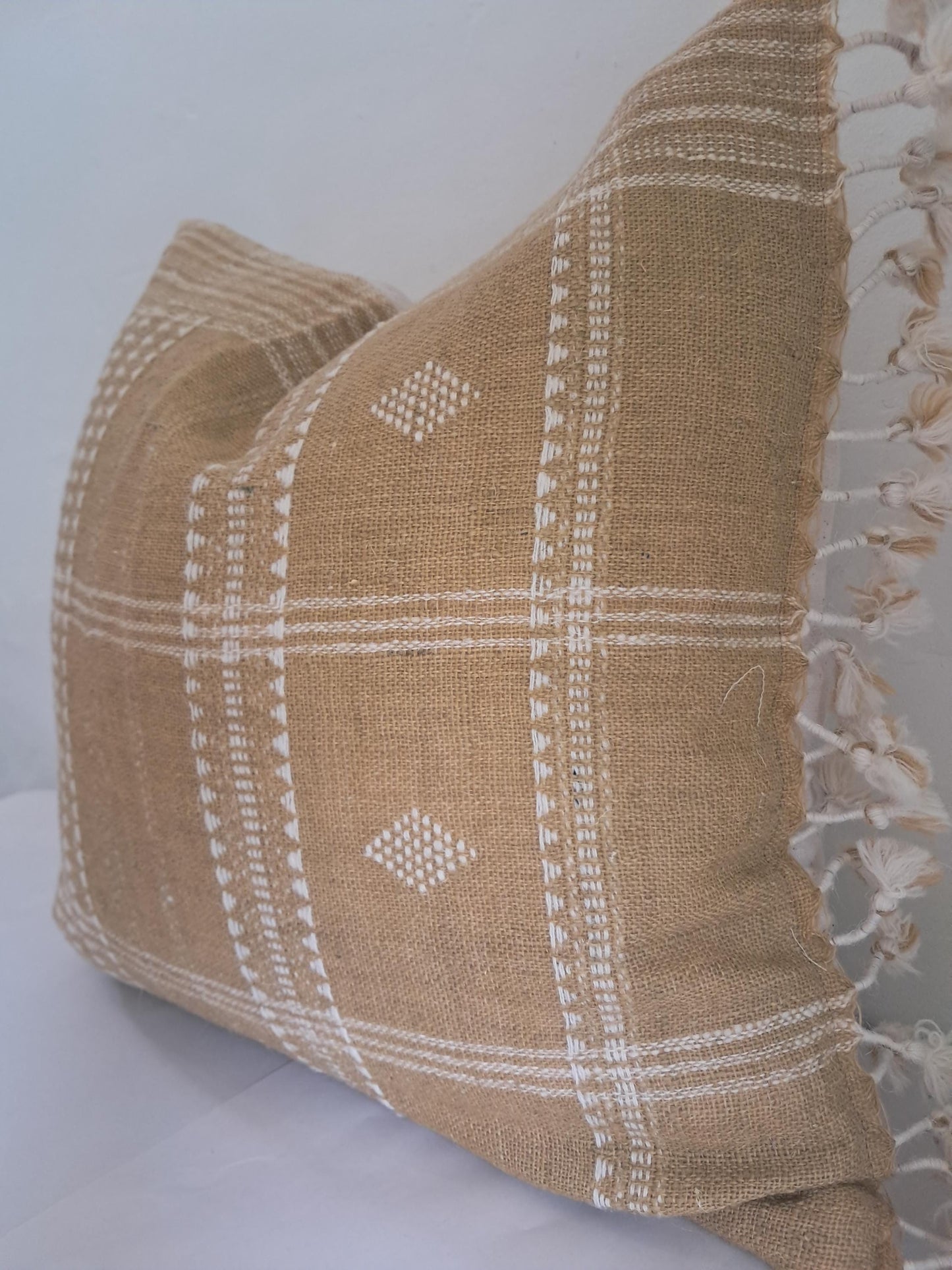 Bhujodi pillow cover, dark cream bhujodi cushion cover , Indian wool pillow, woven wool cushion. Beige wool pillow cover
