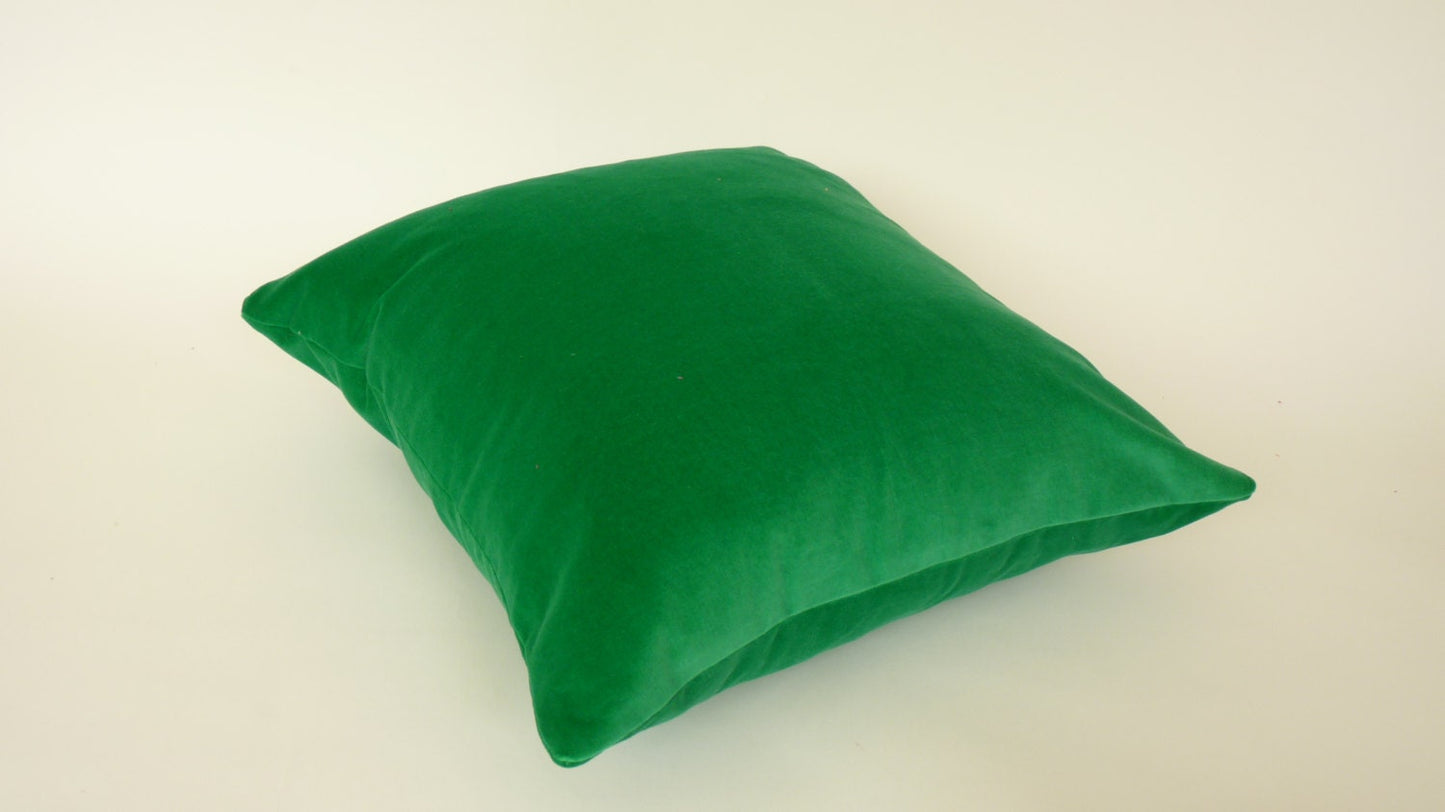 Kelly green velvet pillow, pea green velvet cushion, cotton velvet pillow, green cotton velvet pillow