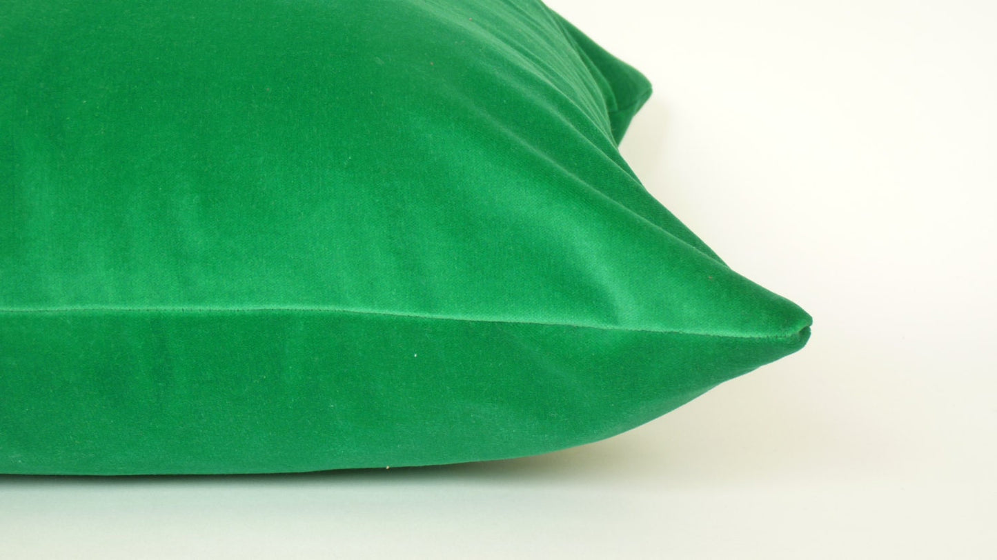 Kelly green velvet pillow, pea green velvet cushion, cotton velvet pillow, green cotton velvet pillow